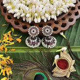 Vriksham Precious Black Polish Kemp Jhumka-Red White & Green-Pearl-G20501